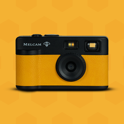 Câmera digital Melcam Polen Amarela vista frontal filtro retrô vintage