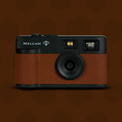 Câmera digital Melcam Polen Marrom vista frontal filtro retrô vintage