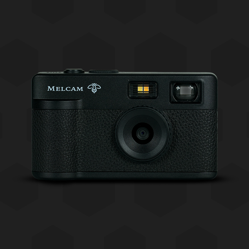 Câmera digital Melcam Polen Preta vista angular filtro retrô vintage