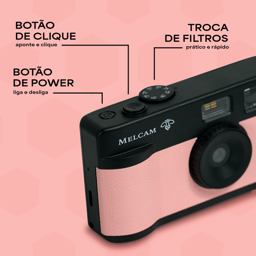 Câmera digital Melcam Polen Rosa diagrama de botões e funções