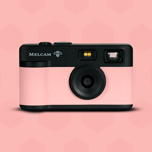 Câmera digital Melcam Polen Rosa vista frontal filtro retrô vintage