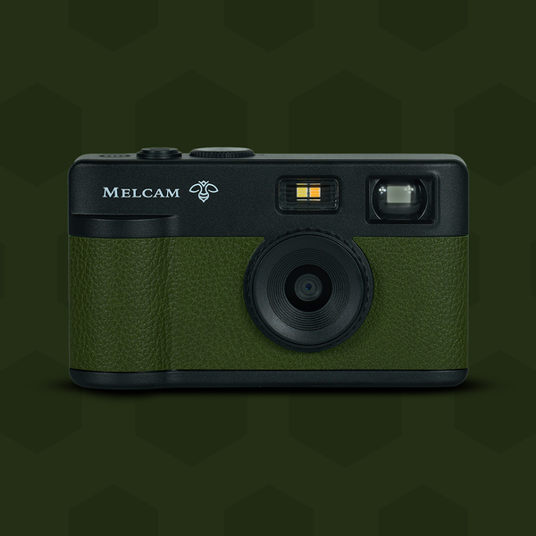 Câmera digital Melcam Polen Verde vista frontal filtro retrô vintage